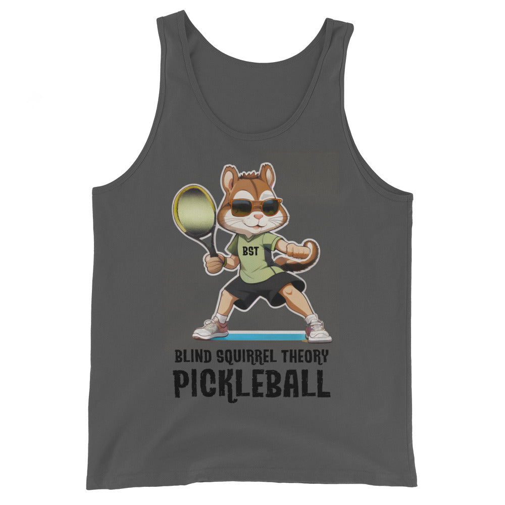 Asphalt Men's Staple Tank Top with Blind Squirrel Theory Pickleball Logo on Front