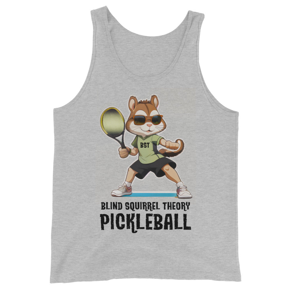 Athletic Heather Men's Staple Tank Top with Blind Squirrel Theory Pickleball Logo on Front