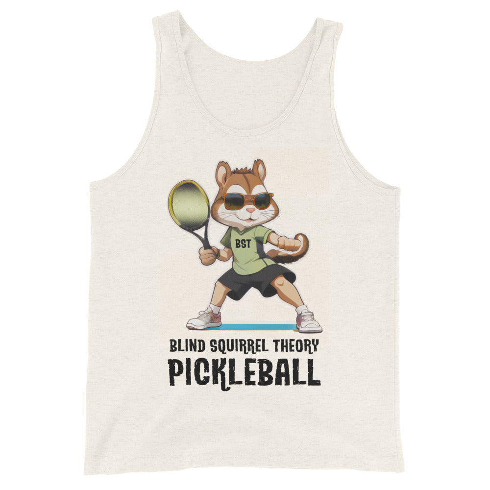 Oatmeal Men's Staple Tank Top with Blind Squirrel Theory Pickleball Logo on Front