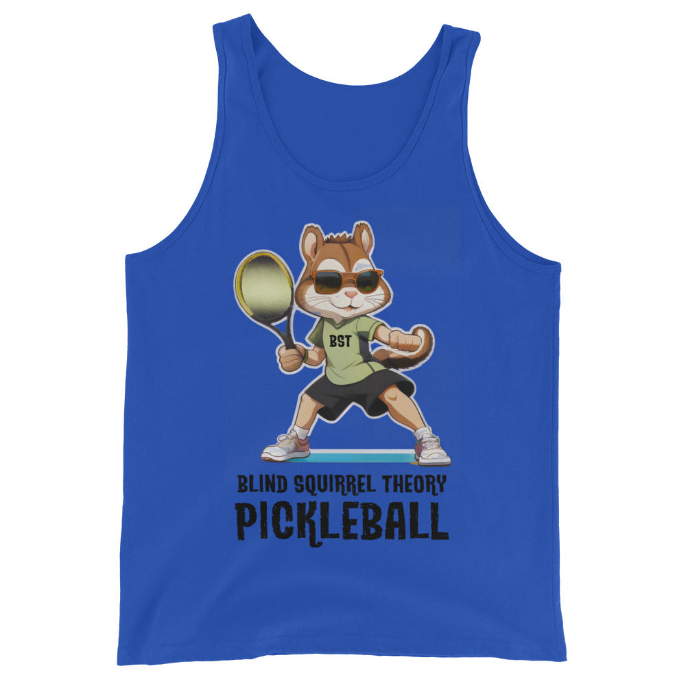 True Royal Men's Staple Tank Top with Blind Squirrel Theory Pickleball Logo on Front