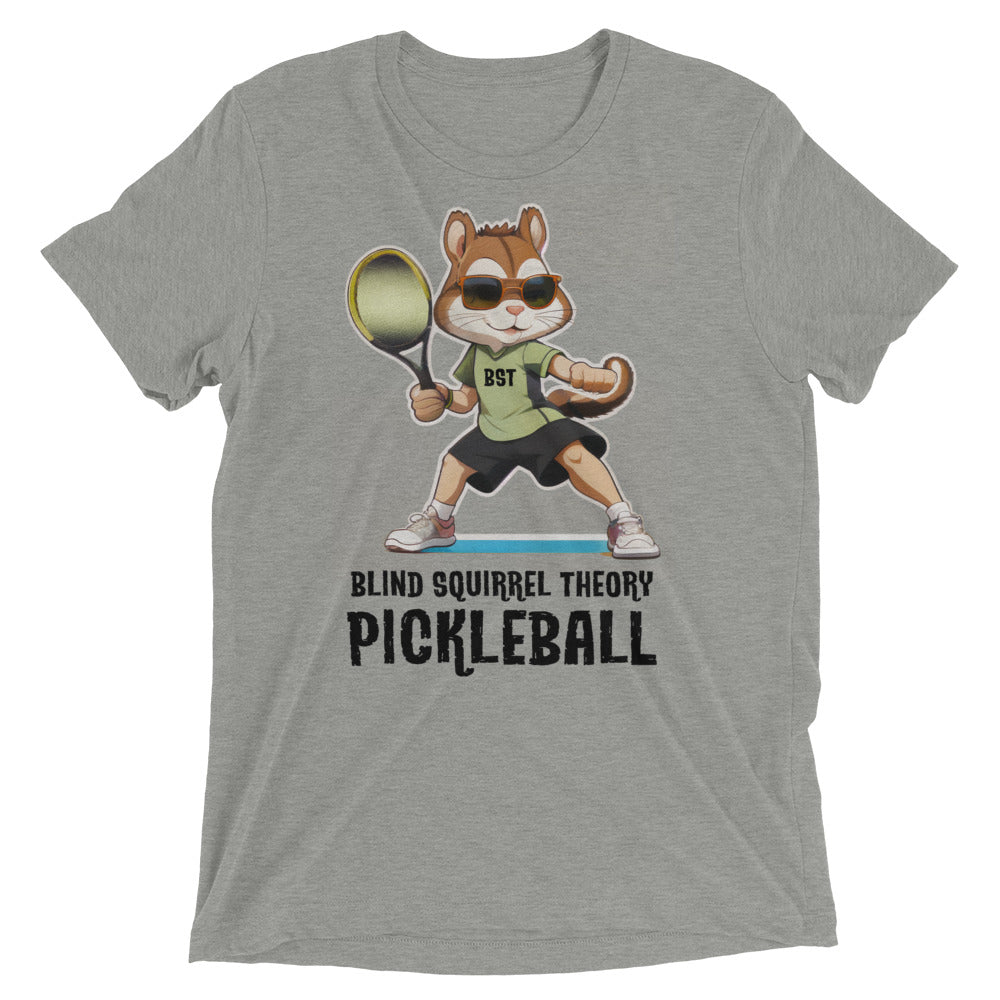 Athletic Grey Unisex Triblend T-Shirt with Blind Squirrel Theory Pickleball Logo on Front