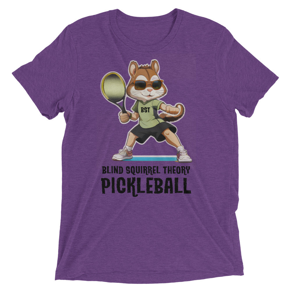 Purple Unisex Triblend T-Shirt with Blind Squirrel Theory Pickleball Logo on Front