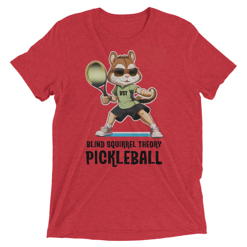 Red Unisex Triblend T-Shirt with Blind Squirrel Theory Pickleball Logo on Front