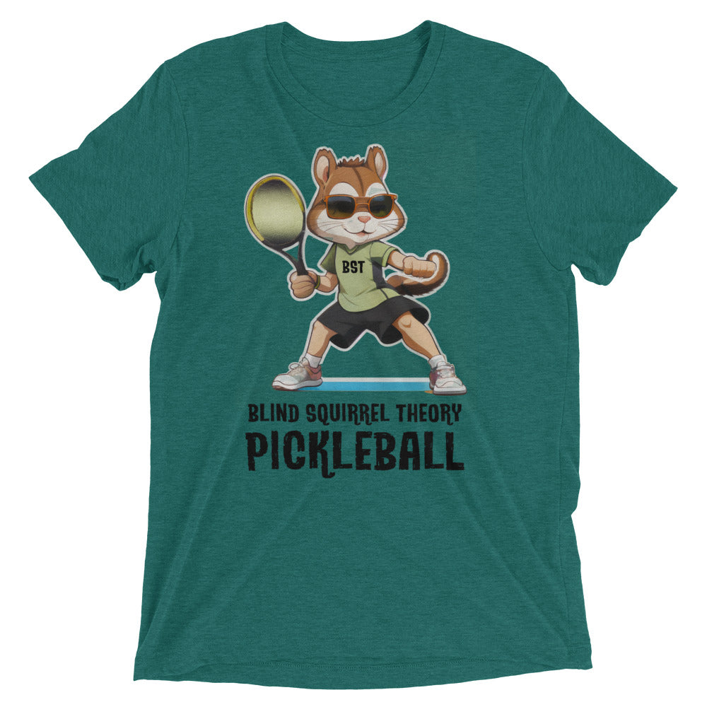 Teal Unisex Triblend T-Shirt with Blind Squirrel Theory Pickleball Logo on Front