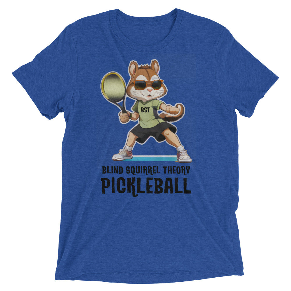 True Royal Unisex Triblend T-Shirt with Blind Squirrel Theory Pickleball Logo on Front