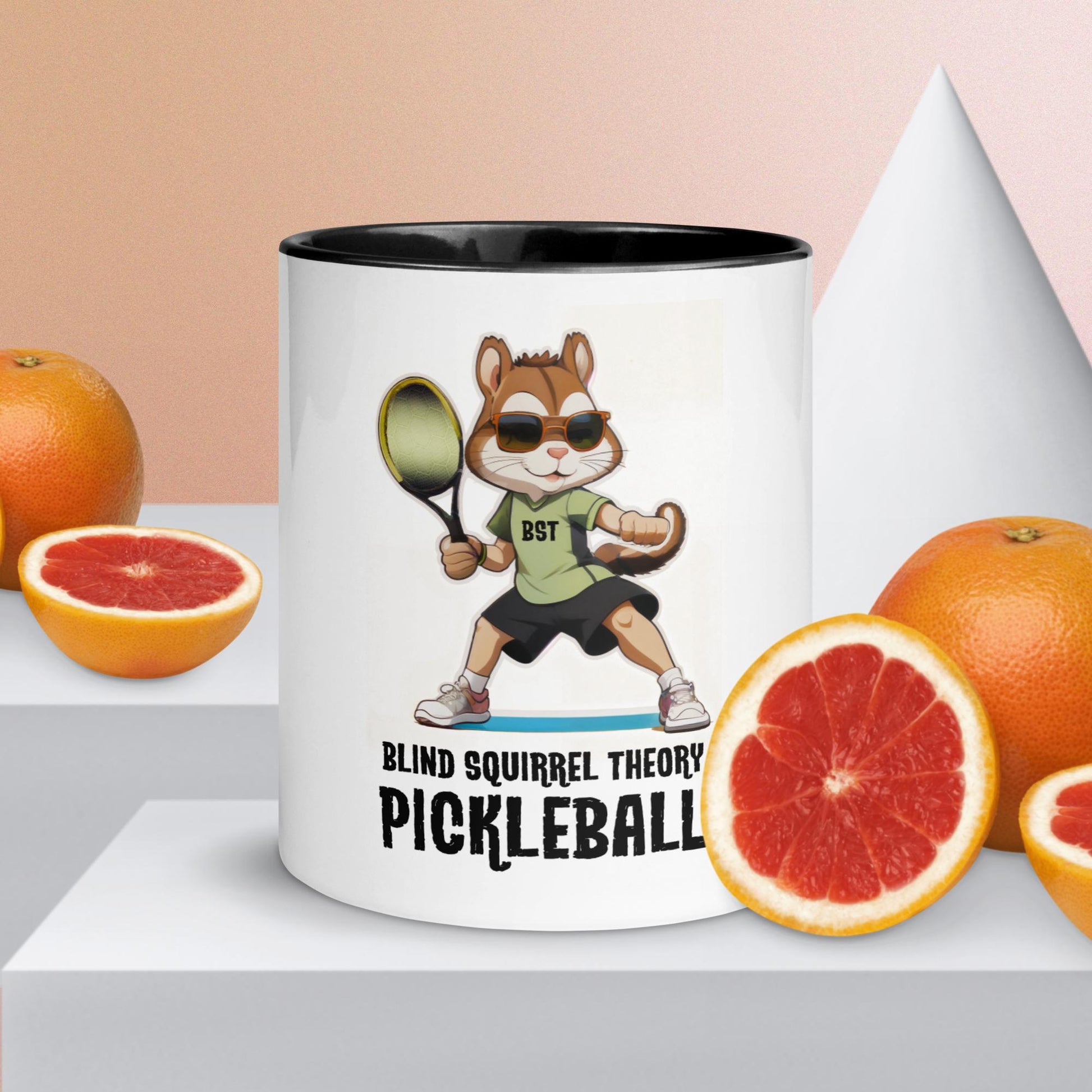 White Coffee Mug with Blind Squirrel Theory Pickleball Logo Black Inside