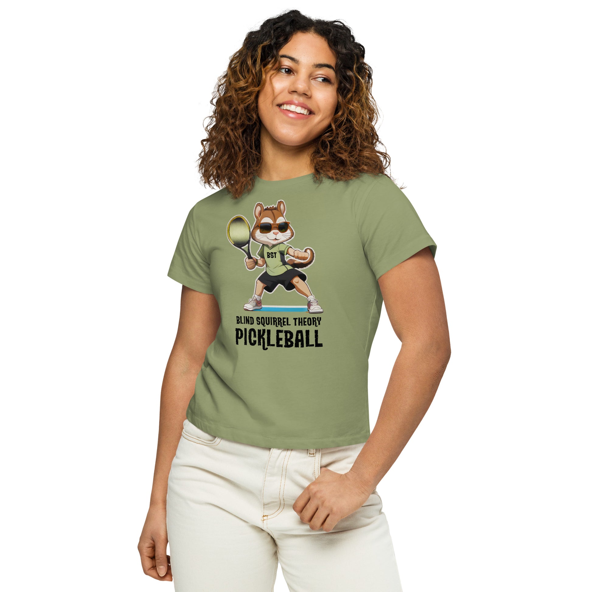 Artichoke Women's High Waisted T-Shirt with Blind Squirrel Theory Pickleball Logo on Front