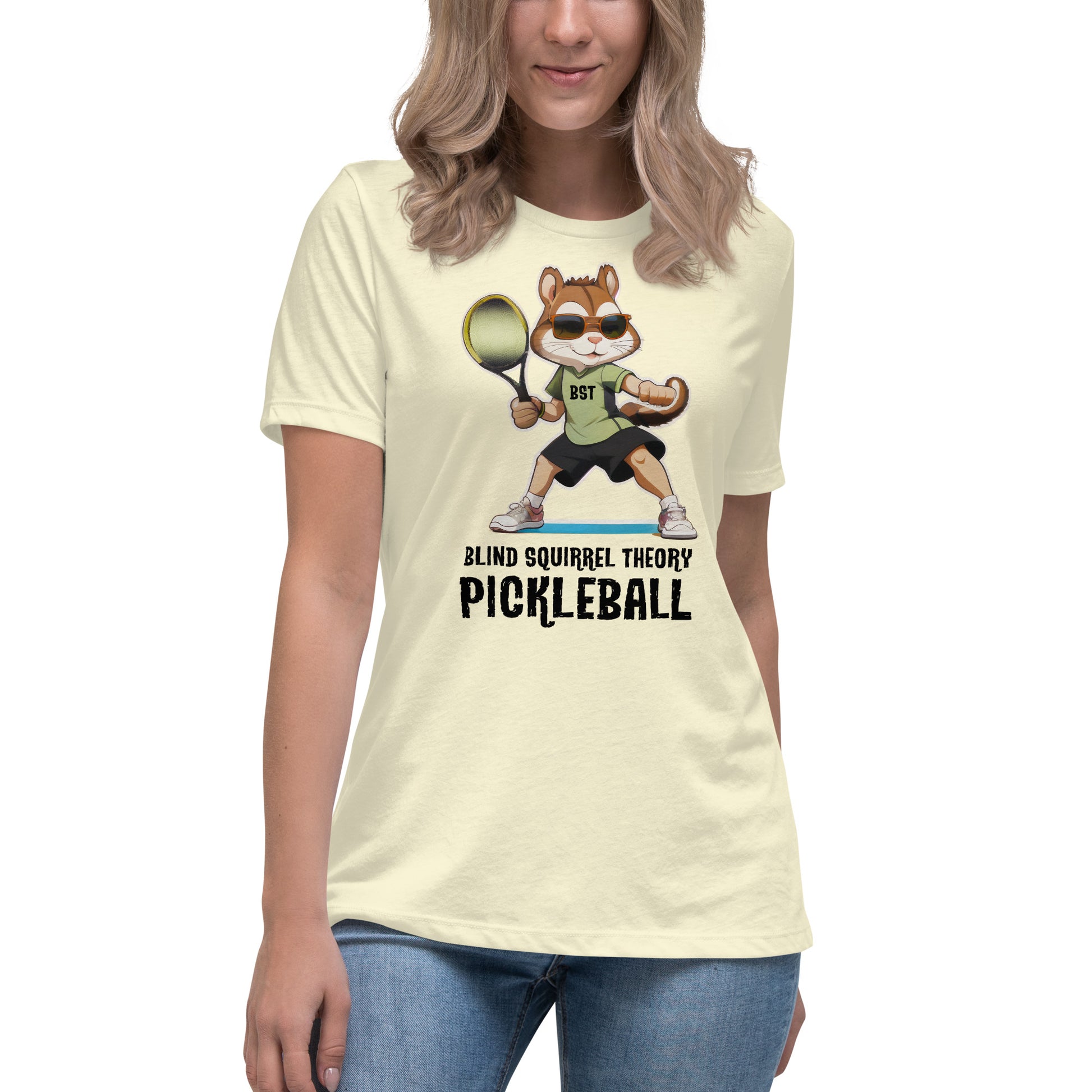 Citron Women's Relaxed T-Shirt with Blind Squirrel Theory Pickleball Logo on Front